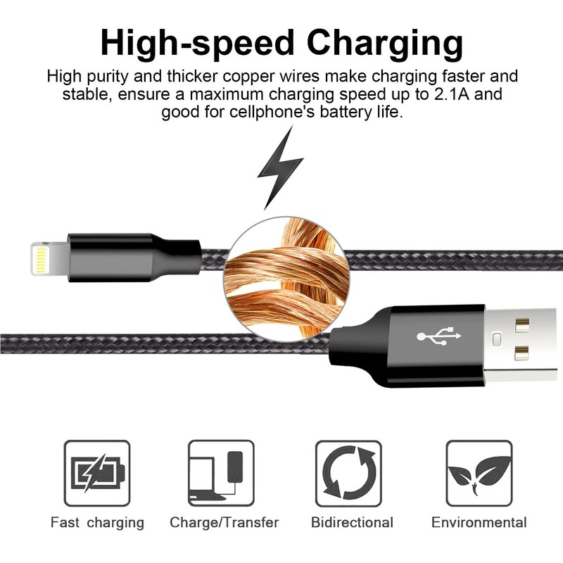 iPhone Charger, 5 Pack 3/3/6/6/10FT Apple MFi Certified USB Lightning Cable Nylo gallery
