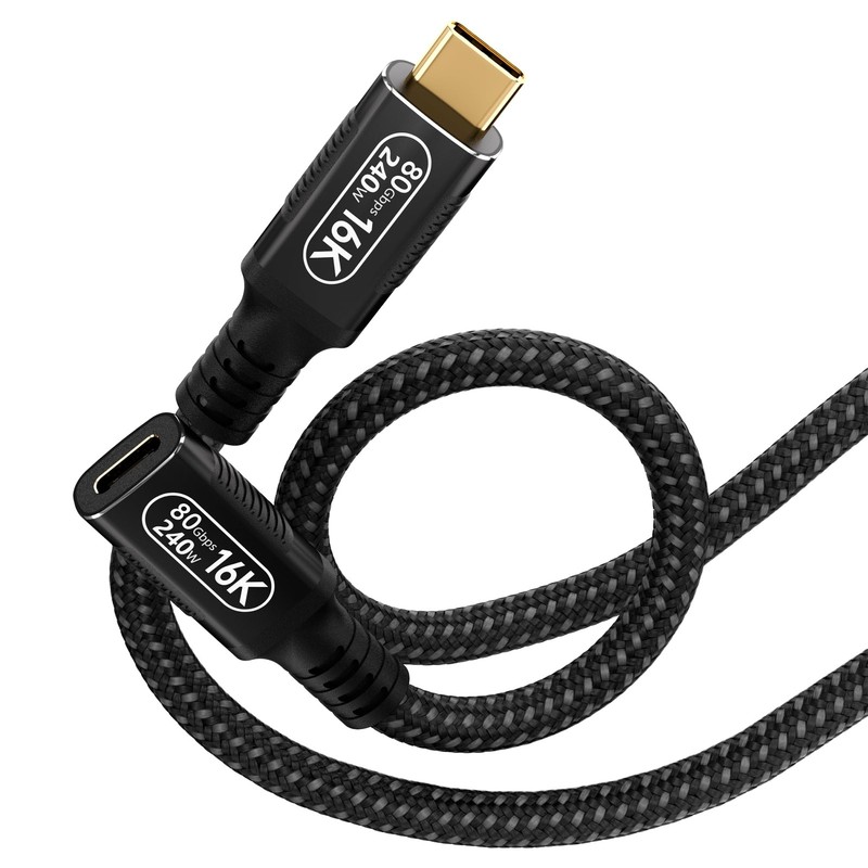 Short USB C Extension Cable Fits Thunderbolt 5/4/3 2Ft/0.6m 80Gbps 240W PD
