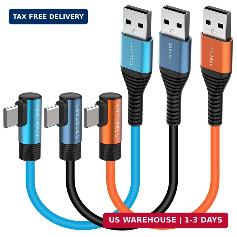 Right Angle USB C Cable Short 6 Inch, Silicone 3A Fast Charging Type-C Cord Comp