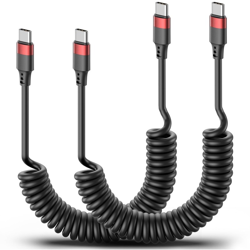 USB C Coiled Cable 2-Pack - Retractable Fast Charge 3A for Smartphones & Car gallery