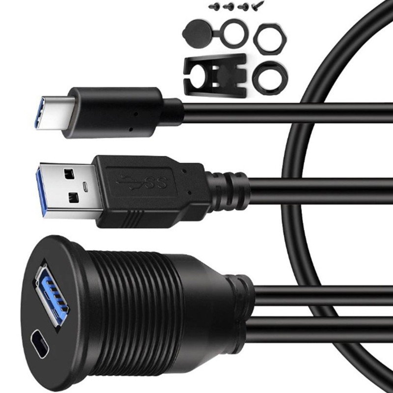 Outdoor Use Waterproof USB3.0 Type C Automotive Extension Cable for Dashboards