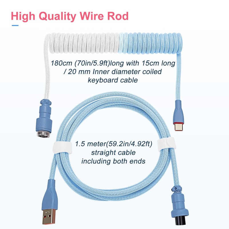 Custom Coiled USB Cable for Mechanical Gaming Keyboard, Double-Sleeved, Detac... gallery