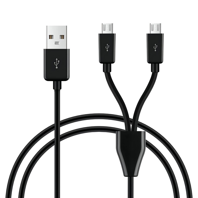 2-in-1 Micro USB Splitter Cable USB 2.0 A Male to Dual Micro USB Male