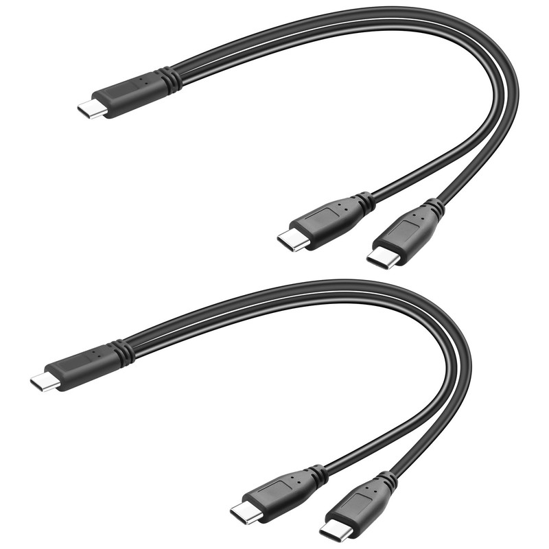 Short USB C Splitter Charging Cord 2 in 1 Multi Type C Charge Cable 3A Fast C