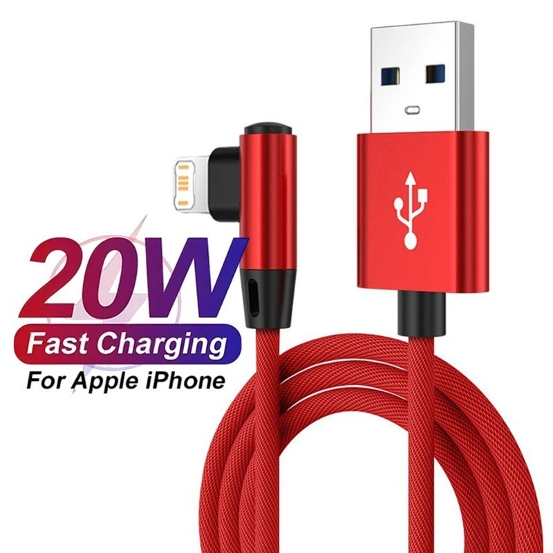 90-Degree Fast Charging USB Cable for iPhone11 12 13 14 Pro X XR XS Max -1m -3m
