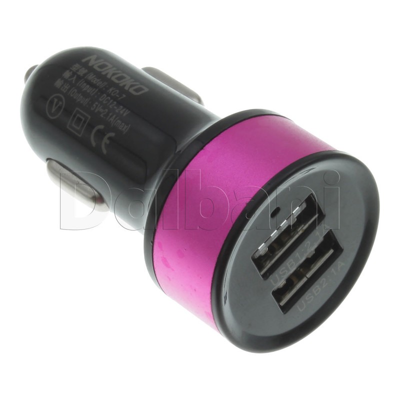 Dual Port USB Car Charger 2.1A Black & Pink for Universal Devices gallery