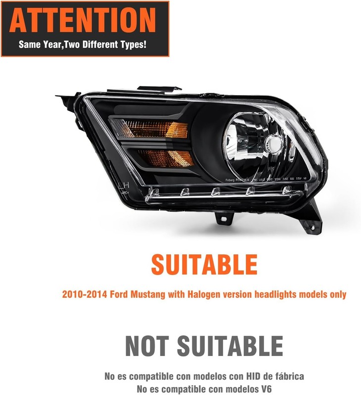 Compatible with Ford 10 11 12 13 14 Mustang Headlights Assembly Black Housing... gallery