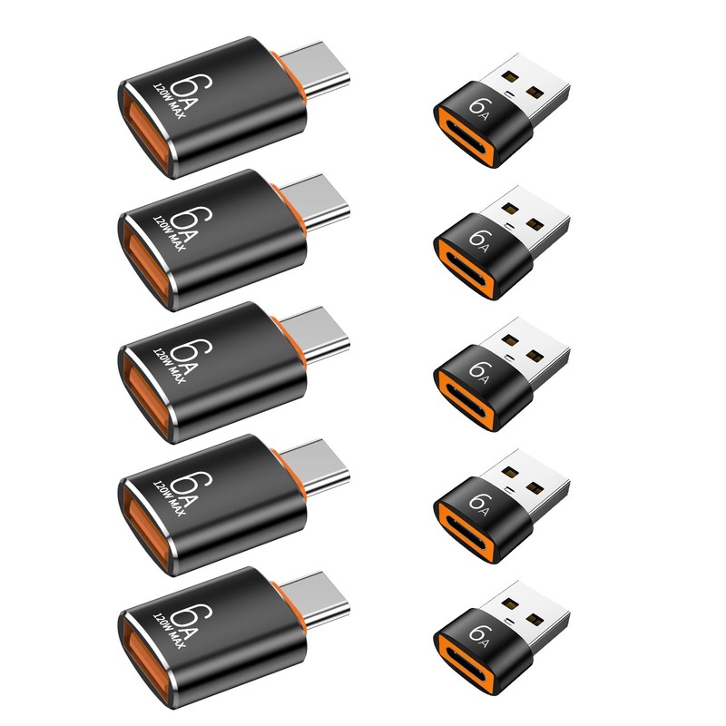 10 Pack 10Gbps/120W USB C to USB Adapter & C Male to 3.1 Female Charger
