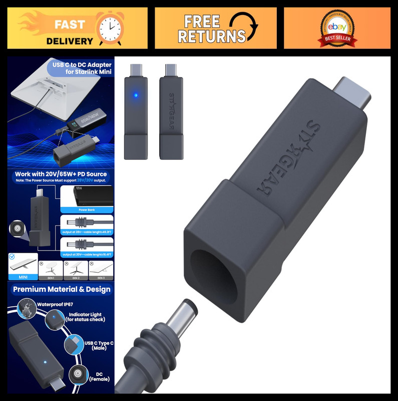 USB C to DC Power Adapter Cable, 20V/65W & 100W Compatible, Mini Cable Connector