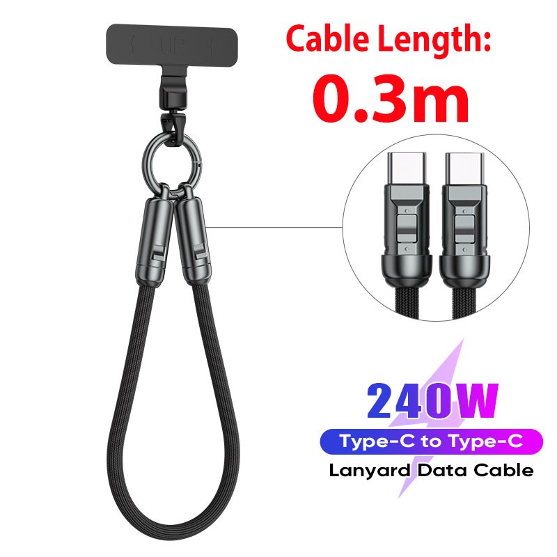 240W USB C Phone Lanyard Fast Charging Cable, Data Transfer, Black/Light purple