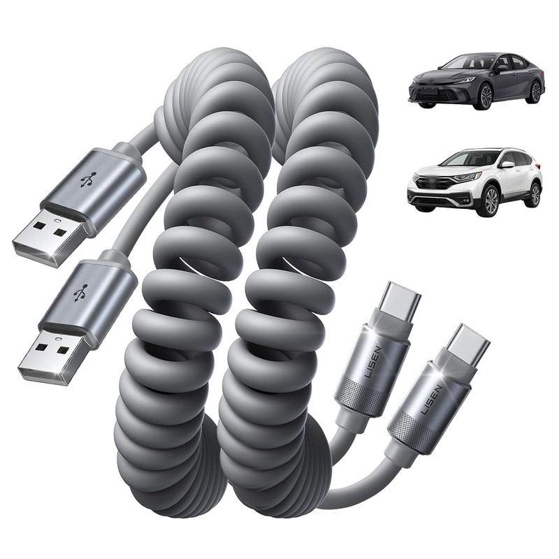 Coiled USB C Cable, Durable Short USB a to USB C Cable 2 Pack for Android Auto &