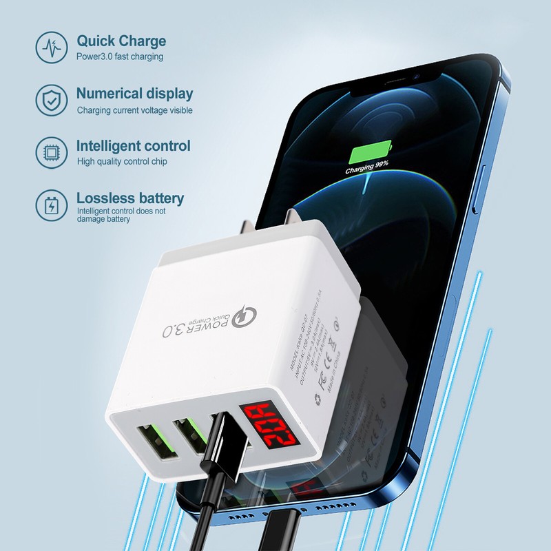3 Port USB Home Wall Fast Charger for Cell Phone iPhone Samsung Android White gallery