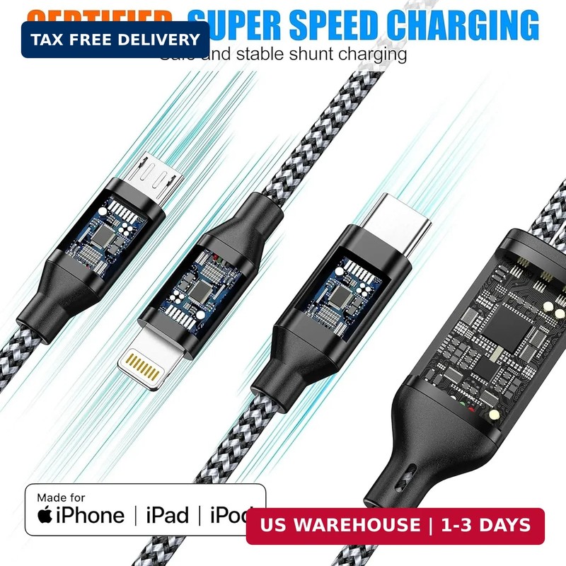 Multi Charging Cable 2ft 2Pack 3 in 1 Charger Cord, Short Multiple Rapid Nylon B gallery
