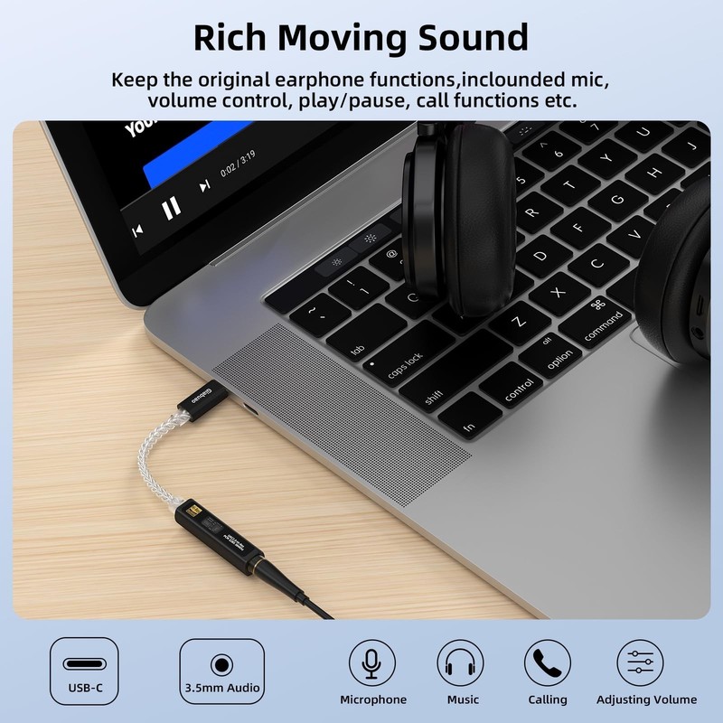USB C to 3.5mm Audio Adapter, Dual Chip DAC Amp Dongle, Portable Headphone Ampli gallery
