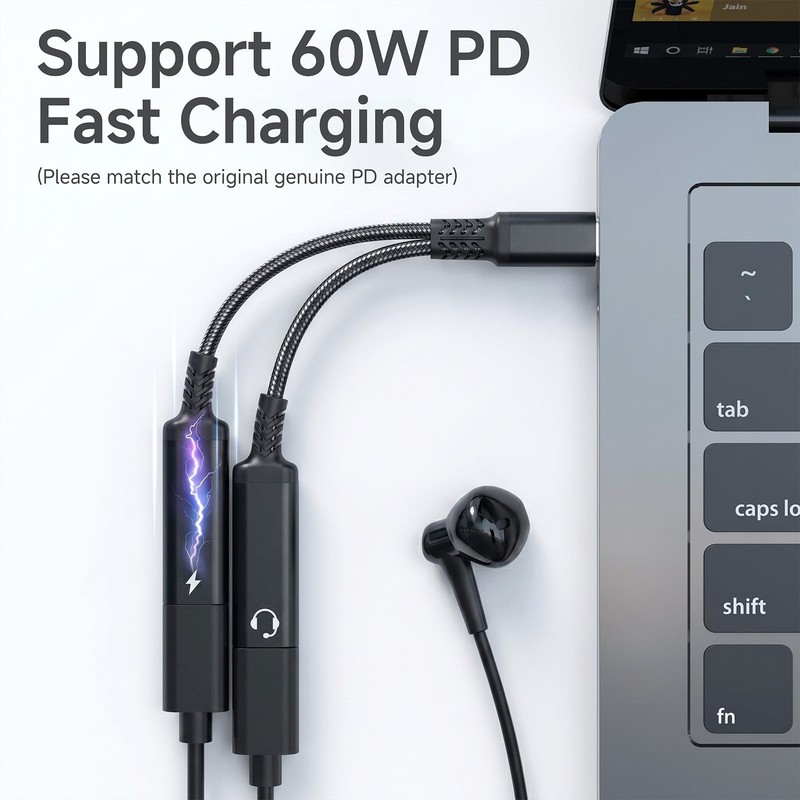 Marsno 𝐔𝐩𝐠𝐫𝐚𝐝𝐞𝐝 USB C Splitter, 2-in-1 Dual C Headphone and Black gallery