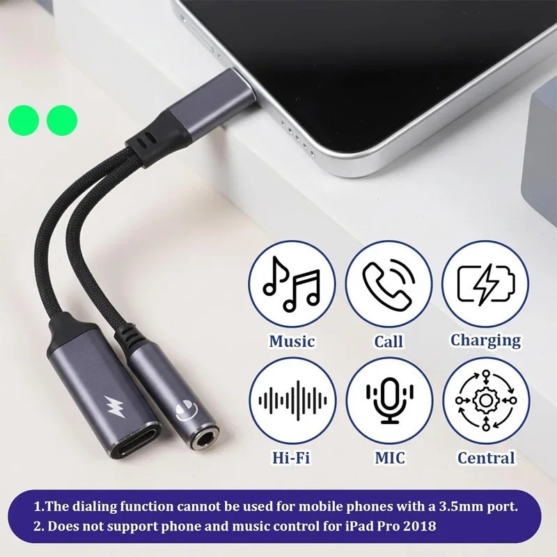 2-in-1 USB-C to 3.5mm Audio Adapter – Charge & Listen Headphone Jack Splitter gallery