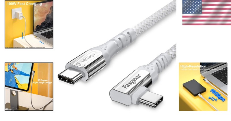 100W USB C to USB C 90 Degree Cable 10ft - Fast Charging & 10Gbps Data Transfer gallery