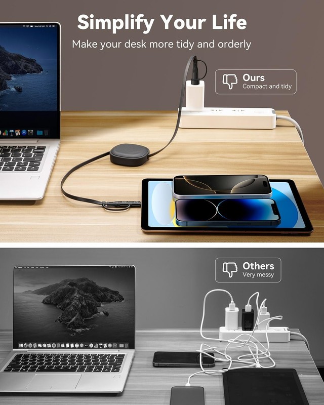 YTLUSN Retractable Fast Charging Cable 60W, 2Pack 5 in 1 3.85 feet, Black gallery