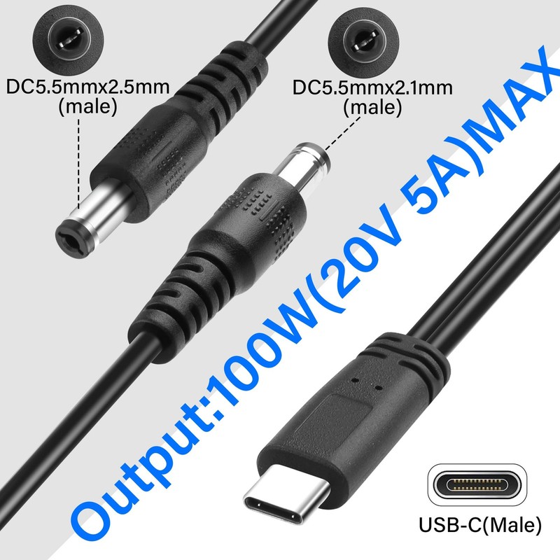 USB C to DC Y Splitter Power Charging Cable 5.5mm x 2.1mm 2.5mm Laptop LED gallery