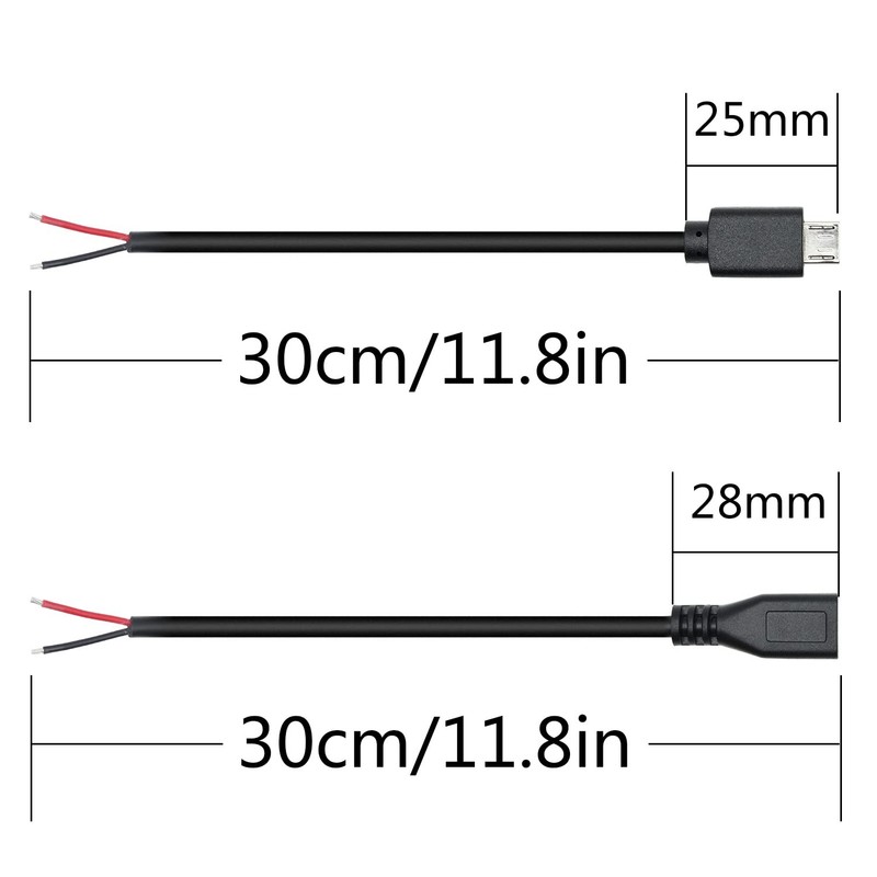 Short Micro USB & Female 2 Pin Bare Wire,30cm/11.8in Micro USB to Open End Pi... gallery