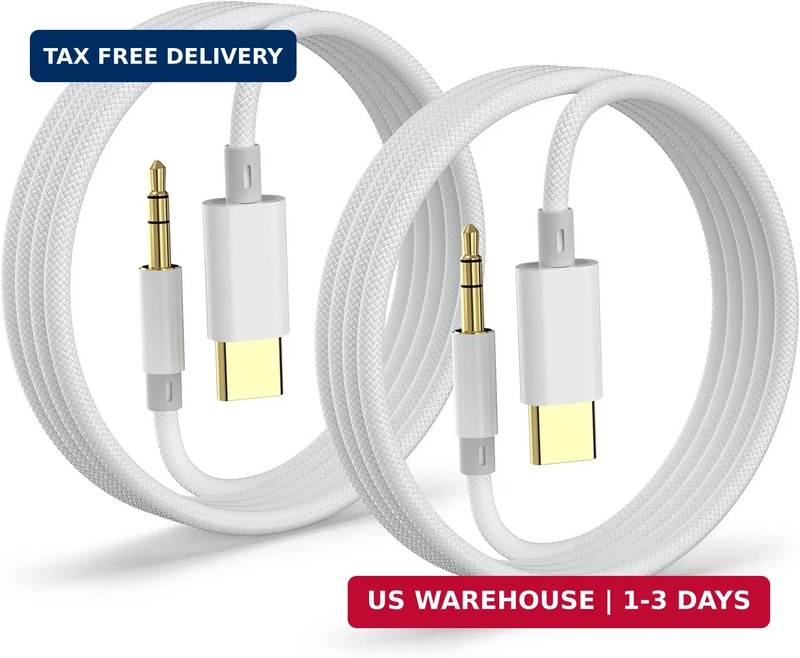 Aux to USB C, Aux Cord to USB C to 3.5mm Audio Headphone Jack Adapter [2 Pack,4F