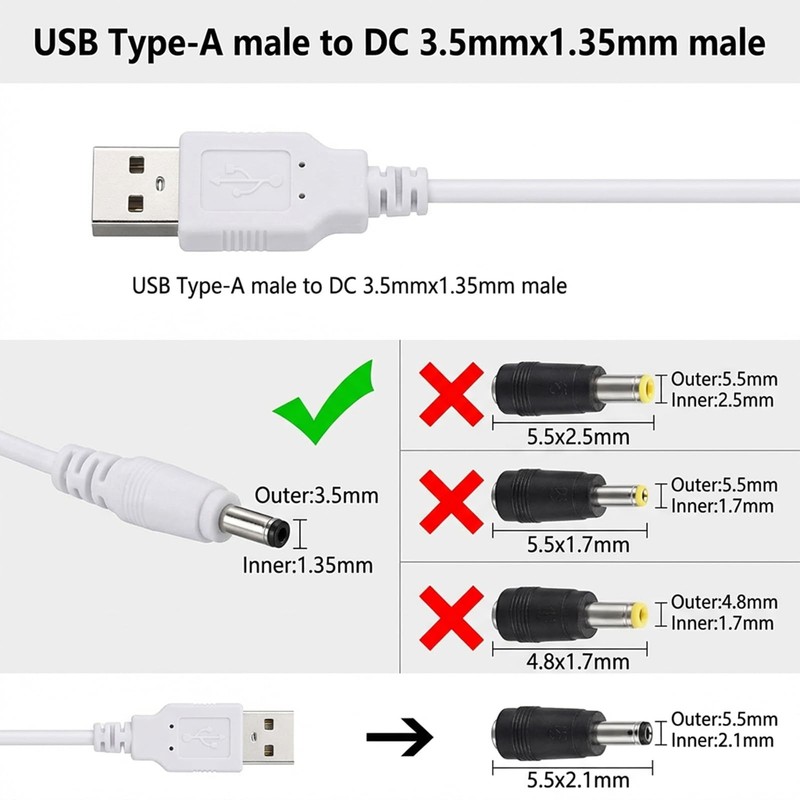 USB to DC 3.5mm Cable, 5V DC Power Cord, 3.5 x 1.35mm DC-5V Plug Barrel Conne... gallery