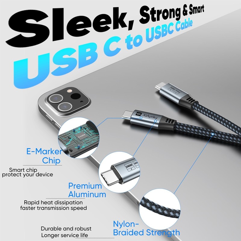 USB C Monitor Video Cable 3Ft 4K 144Hz 20Gbps 240W Display USBC 3.2 Gen 2 gallery