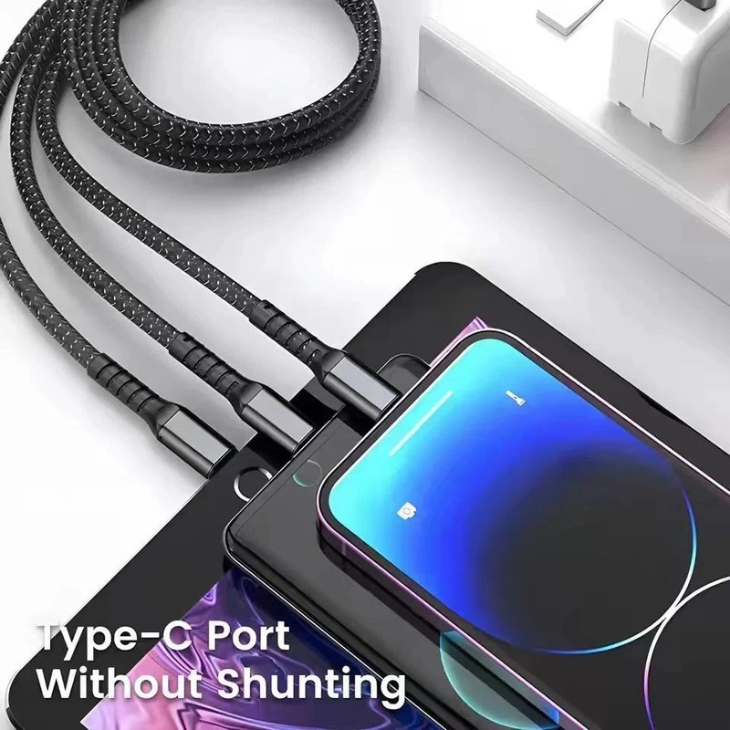 1PCS 1.2M 3 in 1 Fast Charging Cable Cell Phone Charger Cord iPhone Type C USB gallery
