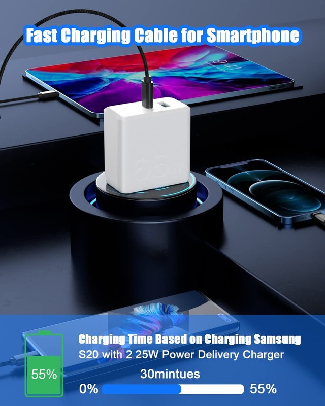 65W USB C to USB C Cable, Nylon Type C Charge Cable, Fast Charging Type C Cab... gallery