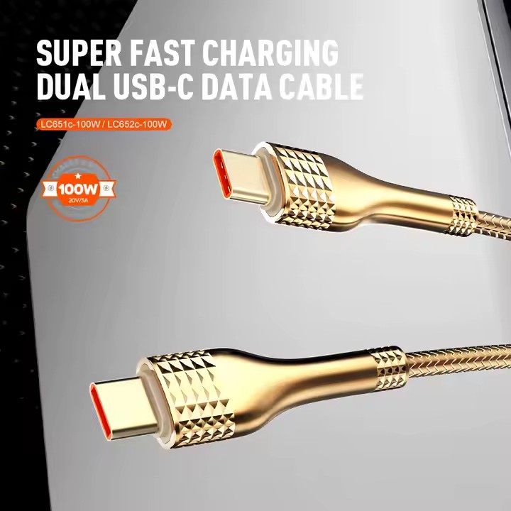 LDNIO LC652c USB C-C Fast Charging Cable (3ft) (100W) (GOLD)