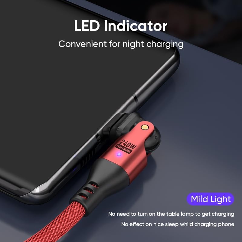 240W USB C to C Cable 3FT USBC Dual Head 180° 3FT*2, red gallery