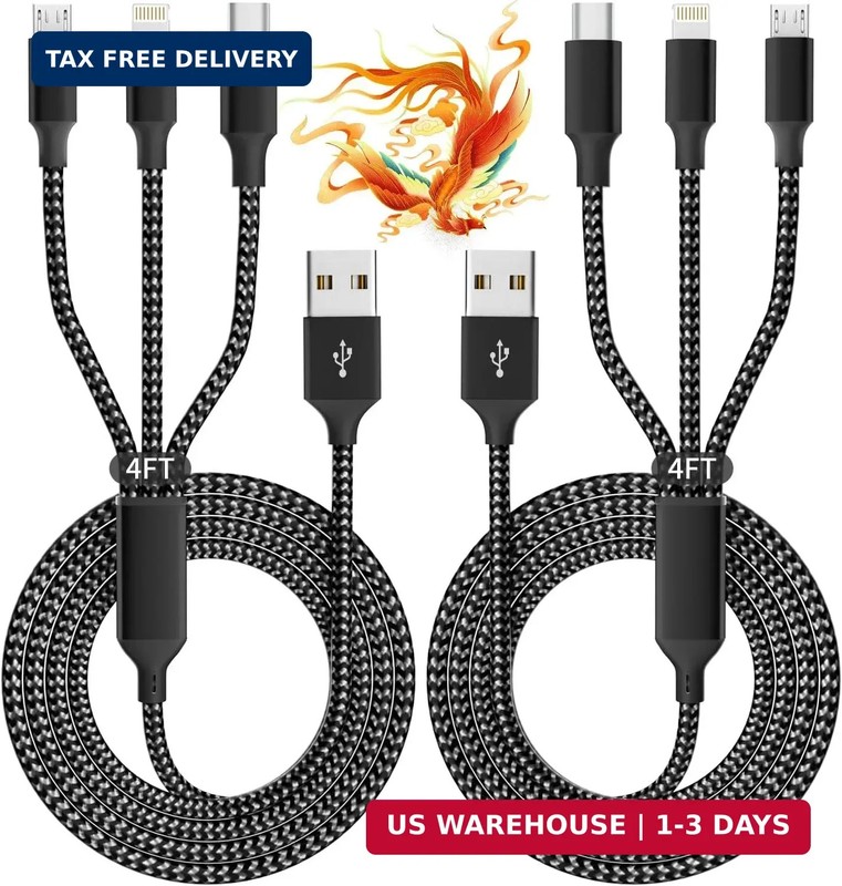 IDISON Multi Charging Cable(2Pack 4FT), 3 in 1 USB Charging Cable for Multiple D