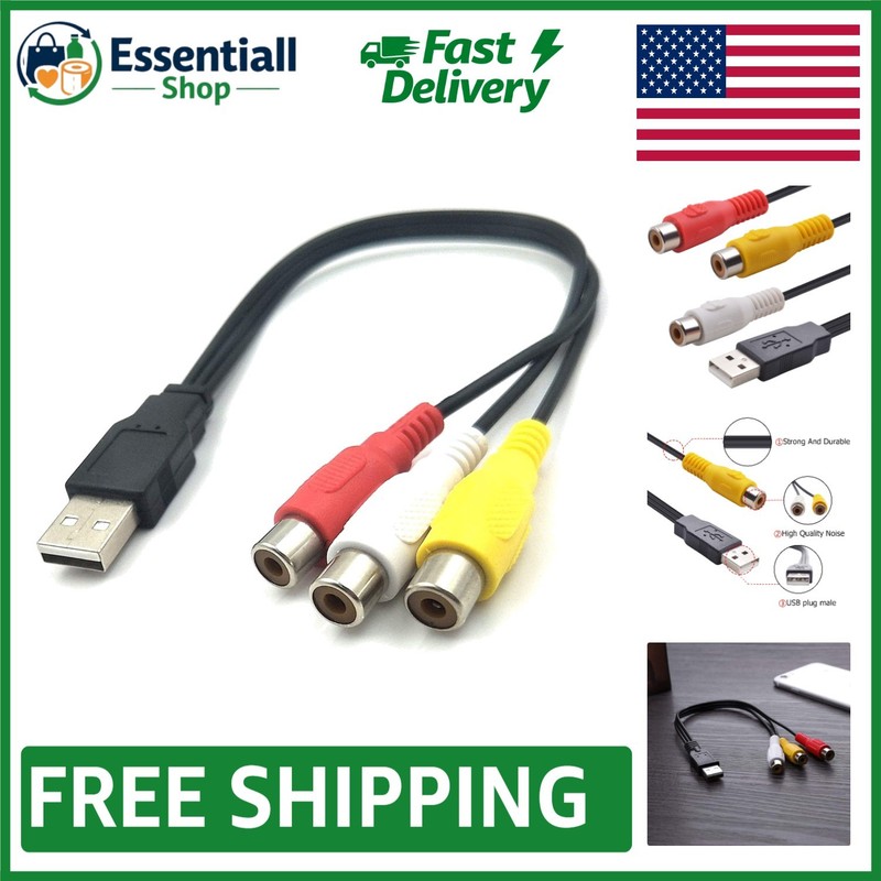 3 RCA Female to USB A Male Adapter Cable – Capture and Connect Effortlessly