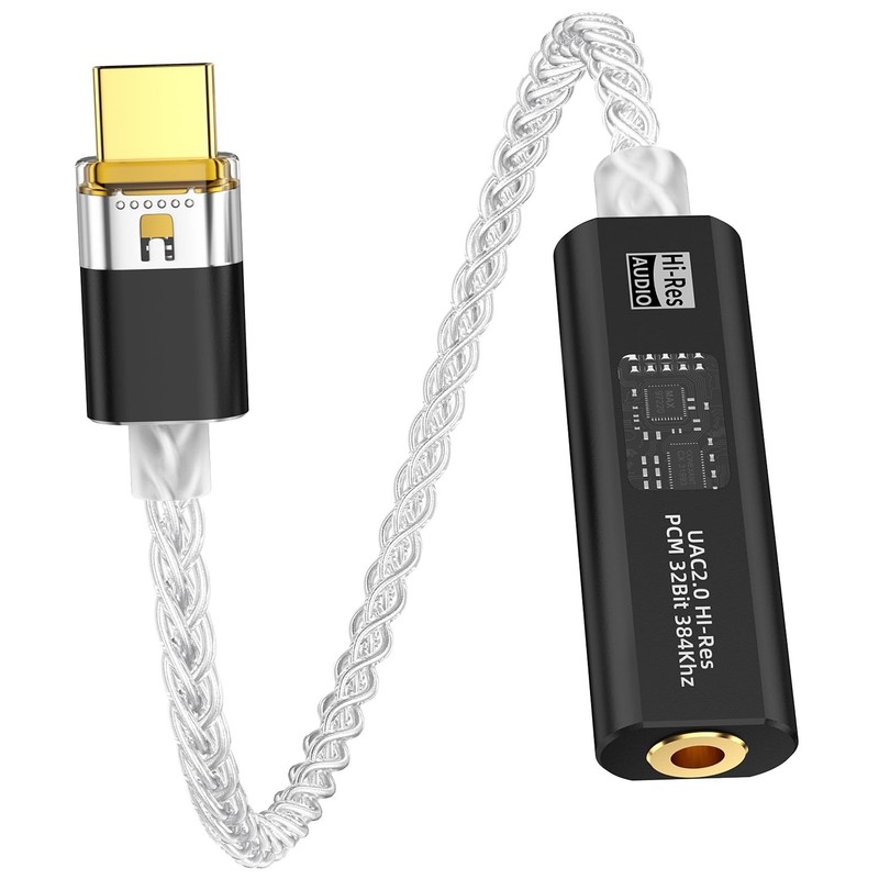 USB C to 3.5mm DAC Adapter, Hi-Res Audio Dongle, Dual Chip, Portable Decoding Am
