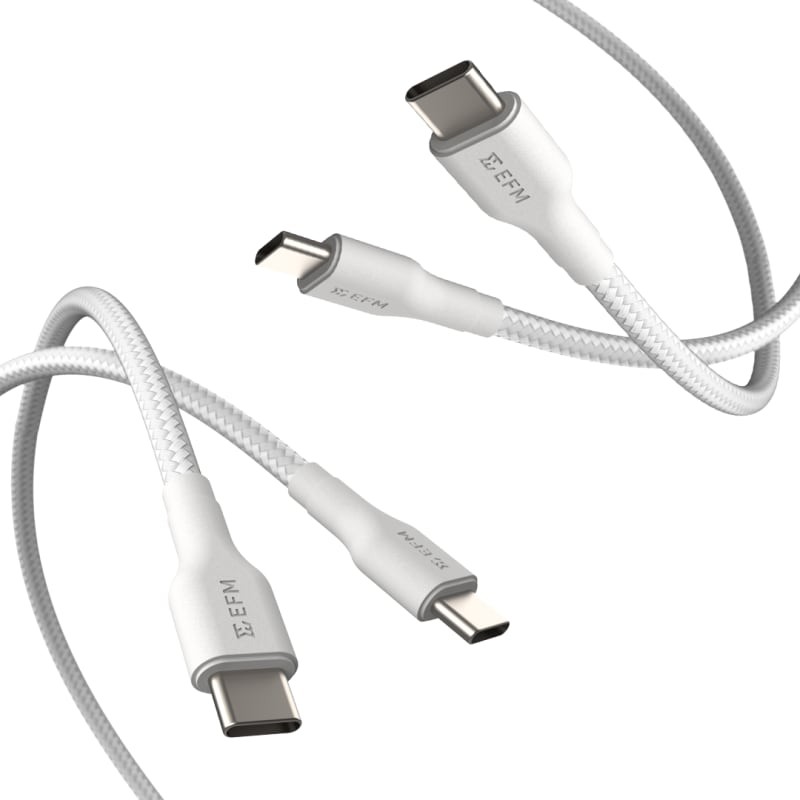 EFM USB-C Braided Cable Twin Pack – 2M with 60W Power Throughput – White