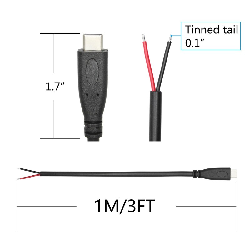 USB to 2 Pin Bare Wire Open End Power Cable 3FT, USB Plug 2 Pin Pigtail Cable... gallery