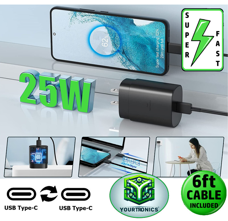 25w Type USB-C Super Fast Wall Charger+6FT Cable FOR Samsung Galaxy S23 S22 S21 gallery