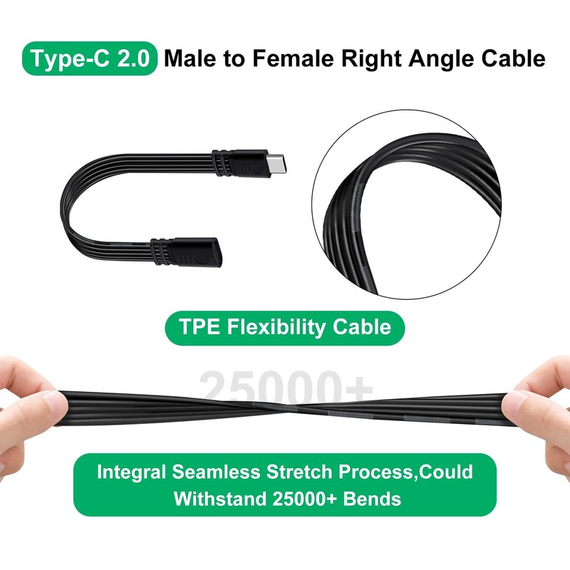 Flat Short USB Extension Cable 480 Mbps 90 Degree Right Angle USB to Female E... gallery