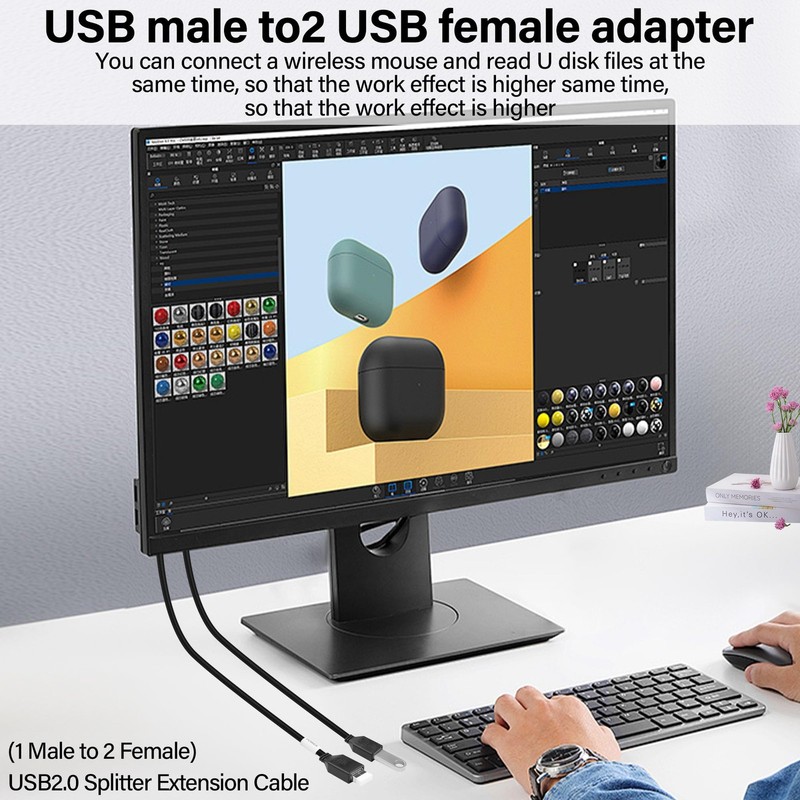 1.64ft Right Angle USB 2.0 Y Cable Splitter Male To Dual Female Adapter Hub gallery