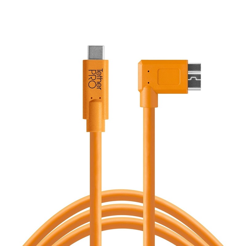 TetherPro 15' USB-C to 3.0 Micro-B Right Angle Cable - Fast Performance, Orange gallery