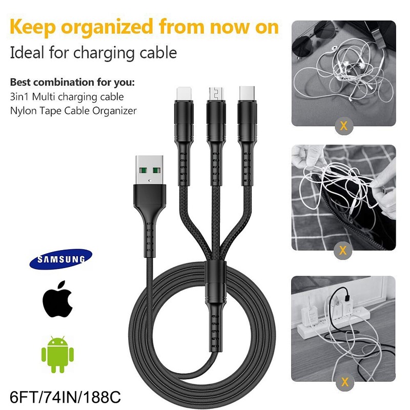 for iPhone 12/11/Pro/Max 3IN1 USB Type C / 8pin / Micro USB 2.0 Charging Cable gallery