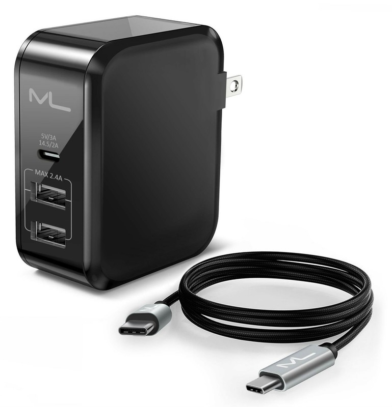 USB Type-C (3A) 41W Dual Port Type-A USB Quick Charging Wall Charger Travel A...
