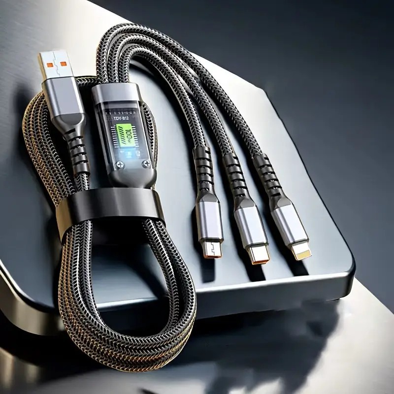 100W 5A Fast Charging USB to Type-C Micro Cable - 3-in-1 for iPhone - Android gallery