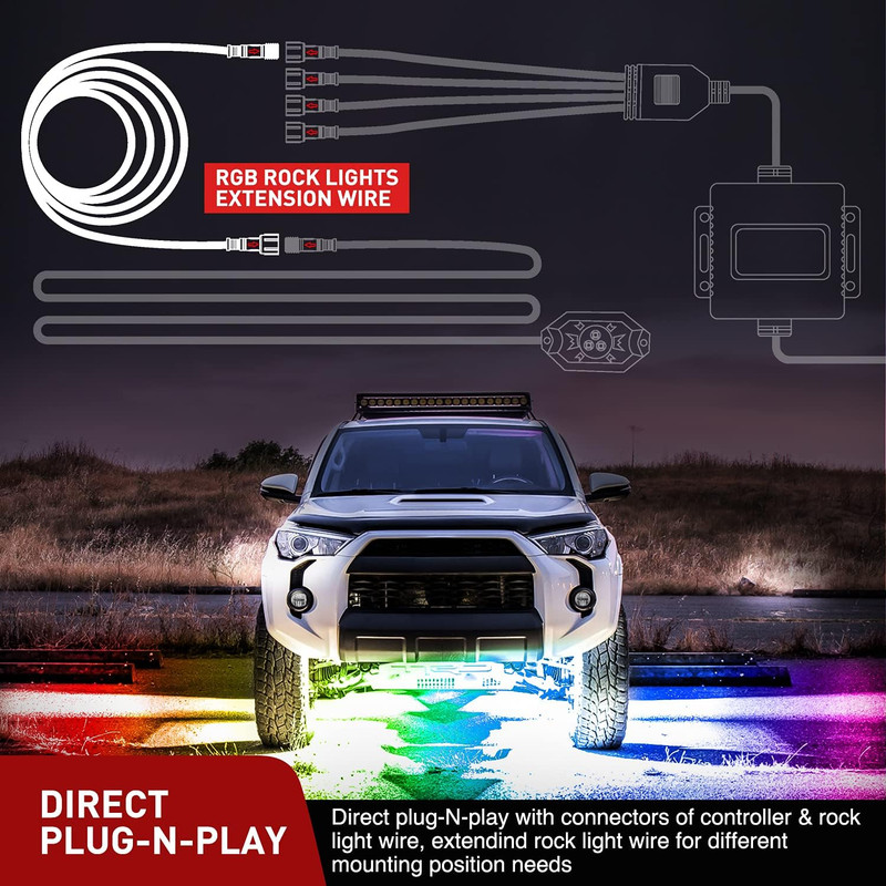 2 Pack 10FT 4 Pin RGB Cable Cord for 4 and 8 Pods Multi Color Underglow Rock Lig gallery