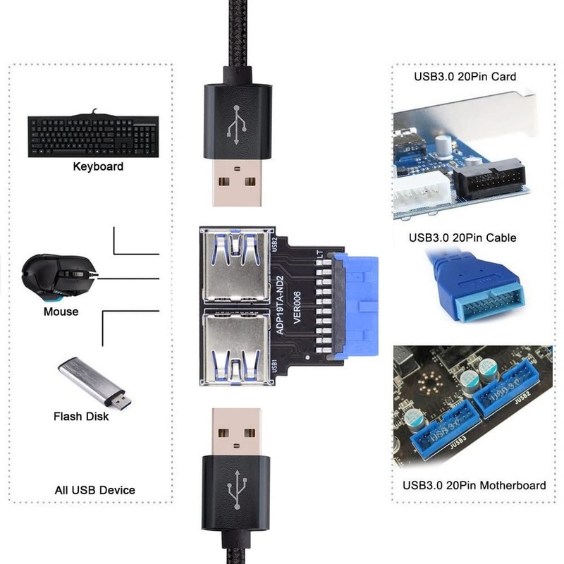 Right Angled USB 3.0 20/19 Pin Female to Motherboard Header Adapter 5Gbps PCBA gallery