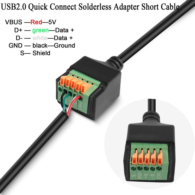 11.8 in Quick Connect USB Solderless Adapter Male to 5-Pin Spring Terminal gallery