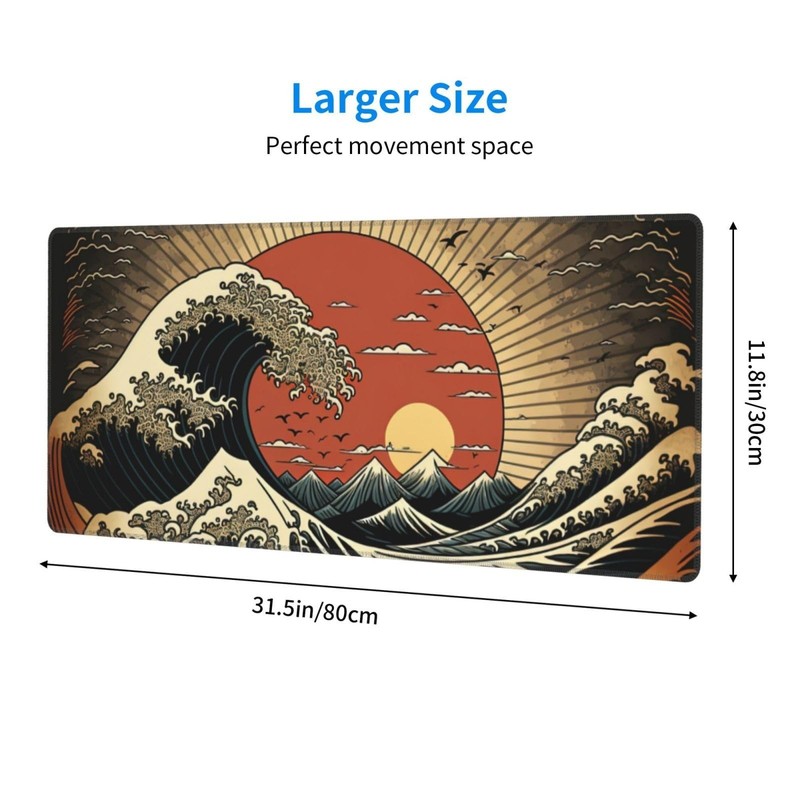 Japanese Wave Raising Sun Gaming Mouse Pad XL, Large Non Slip Rubber Mousepad... gallery