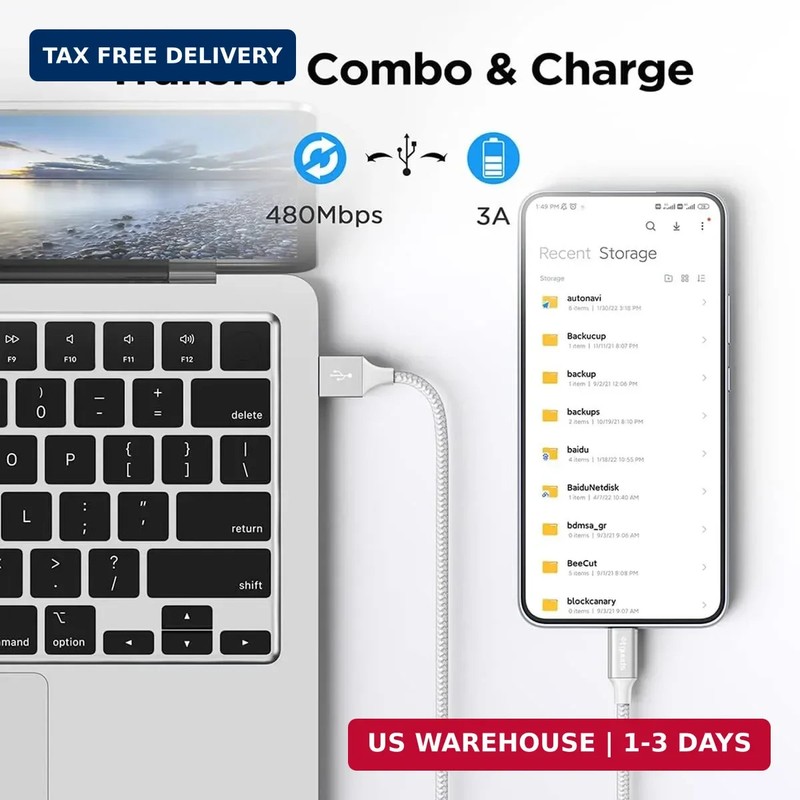 etguuds White Long USB A to USB C Cable 10ft, 2-Pack Fast Charging Type C Charge gallery