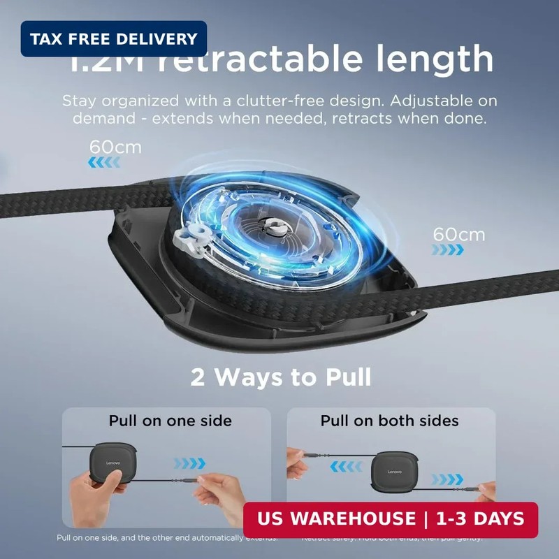 Lenovo 240W USB-C Retractable Cable, PD Fast Charging USB-C to USB-C, Smart Retr gallery