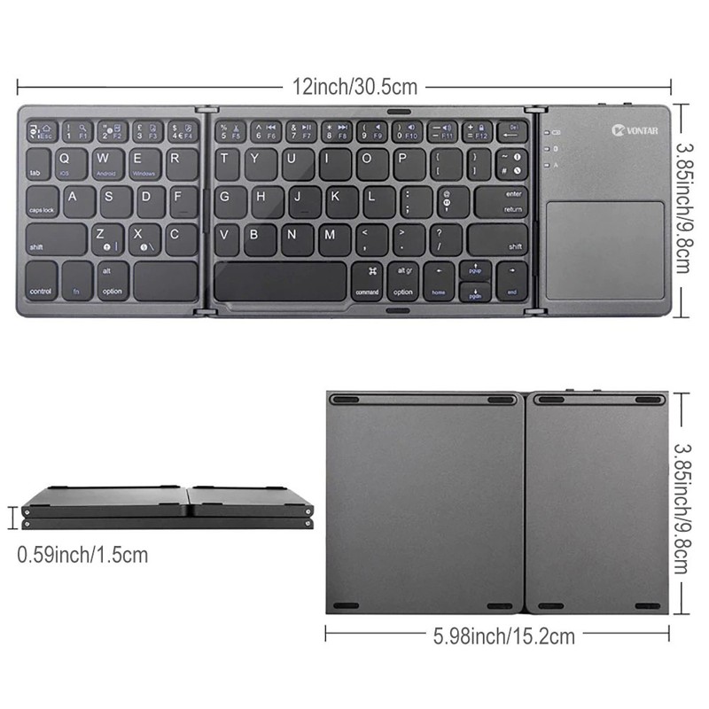 For TCL 60/60R/SE/NxtPaper - Wireless Keyboard Folding Rechargeable Portable gallery